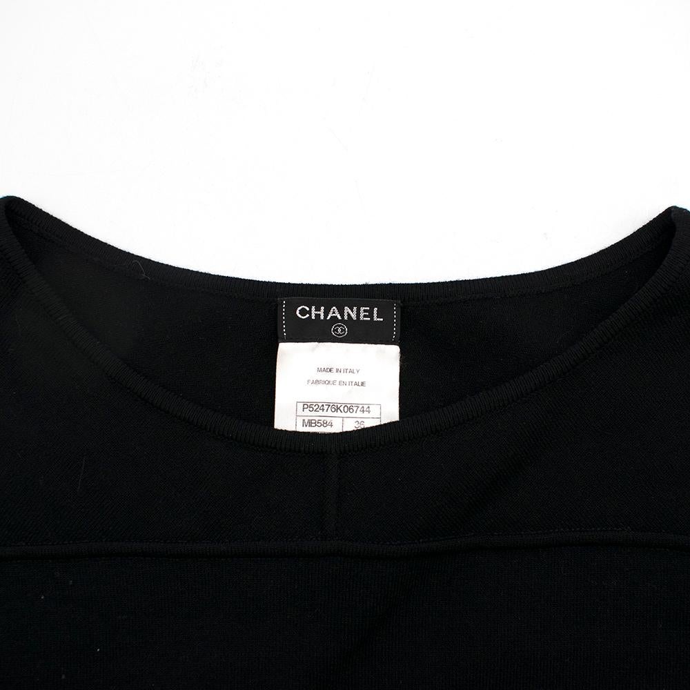 Women's Chanel Black & White Wool Knit Dress With Spotted Cuffs & Hem - Size US 4