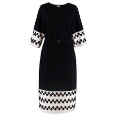 Chanel Black & White Wool Knit Dress With Spotted Cuffs & Hem - Size US 4