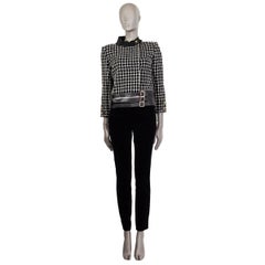 CHANEL black & white wool LEATHER TRIM COSMOPOLITE Tweed Jacket 36 XS