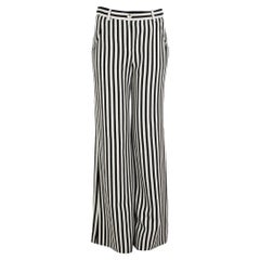 CHANEL black & white wool STRIPED LA PAUSA Pants 38 S