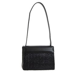 Chanel Black Wicker Basket Leather Top Handle Satchel Flap Shoulder Bag