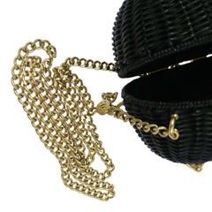 Vintage Chanel Black Wicker Picnic Gold Top Handle Satchel Flap Evening Shoulder Bag