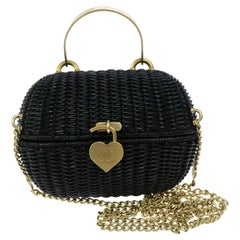 Chanel Black Wicker Picnic Gold Top Handle Satchel Flap Evening Shoulder Bag