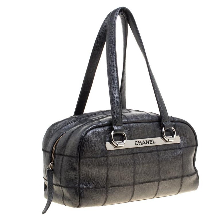 Chanel Black Wild Stitch Quilted Caviar Leather East West Bowler Bag