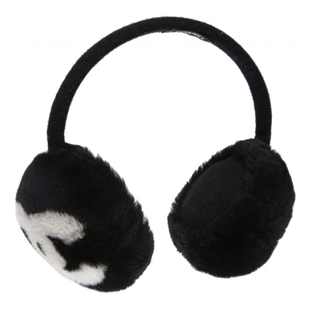 Chanel Black with white CC logo earmuffs 
