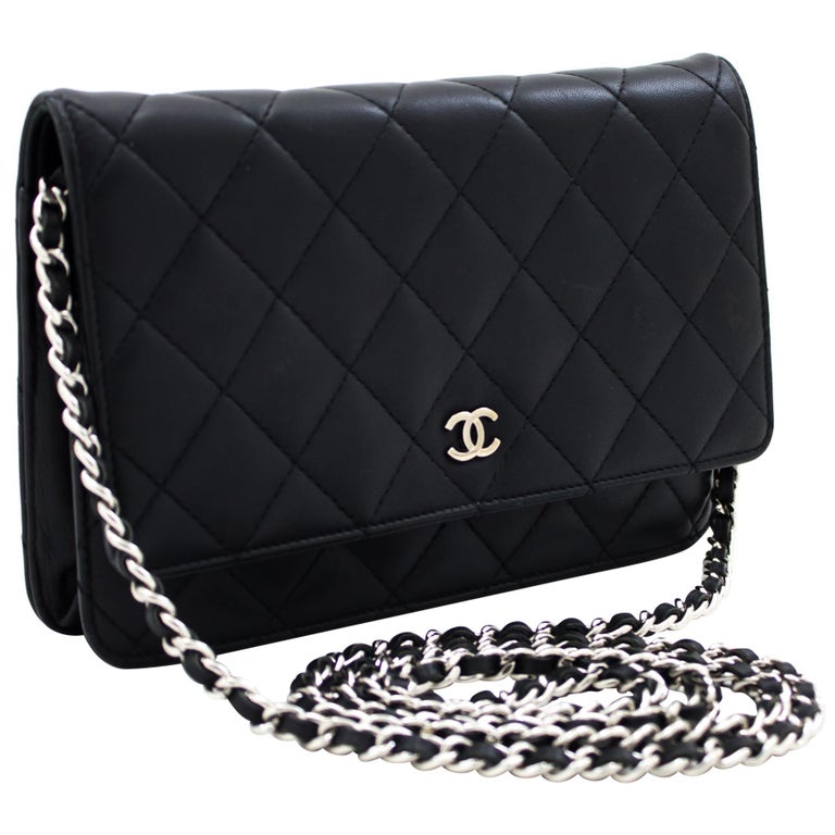 CHANEL Black WOC Wallet On Chain Shoulder Crossbody Bag Clutch Leather at 1stdibs