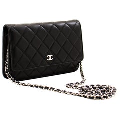 CHANEL Black WOC Wallet On Chain Shoulder Crossbody Bag Lambskin