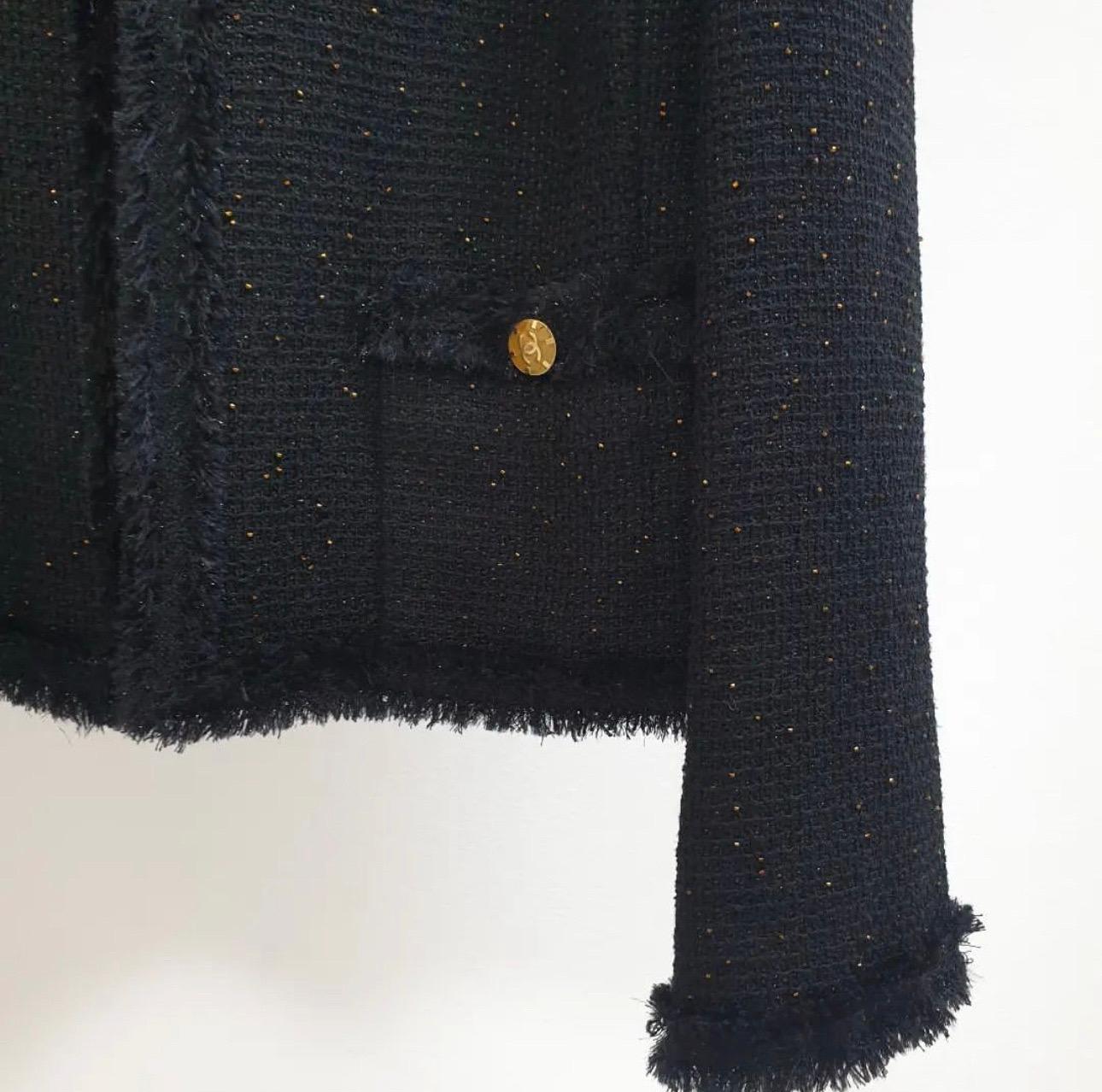 Chanel Black Woo Metallic Embroidery Jacket In Excellent Condition In Krakow, PL