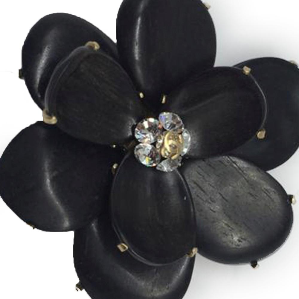 Chanel Black Wooden Flower Petals Brooch In Good Condition In London, GB