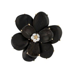 Chanel Black Wooden Flower Petals Brooch