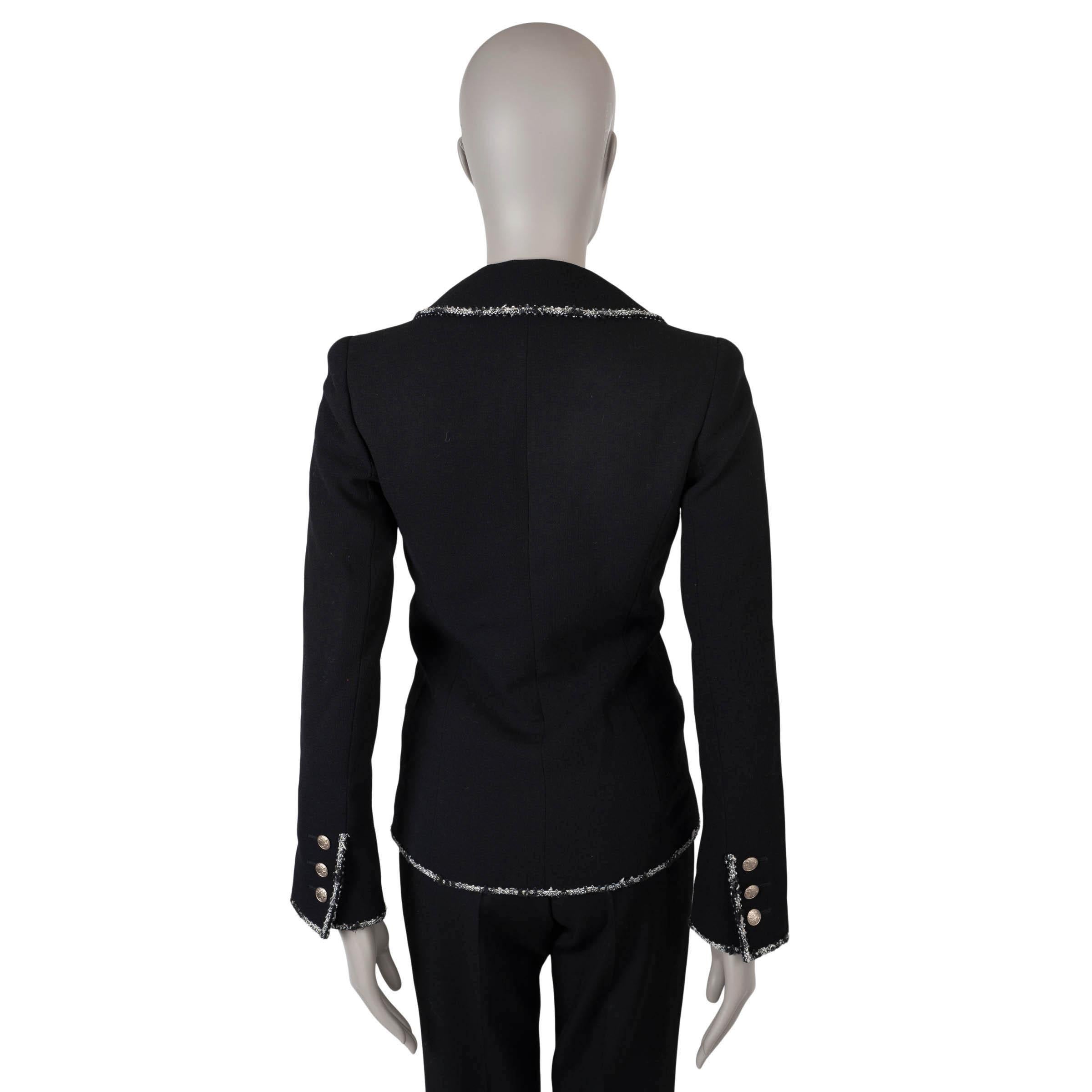Black CHANEL black wool 05C TWEED TRIM Blazer Jacket 34 XXS For Sale