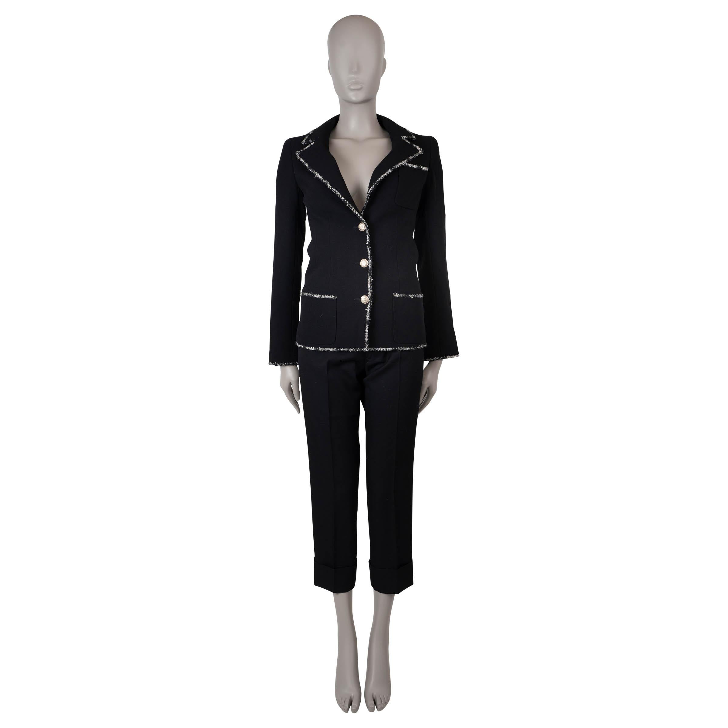 Women's CHANEL black wool 05C TWEED TRIM Blazer Jacket 34 XXS For Sale