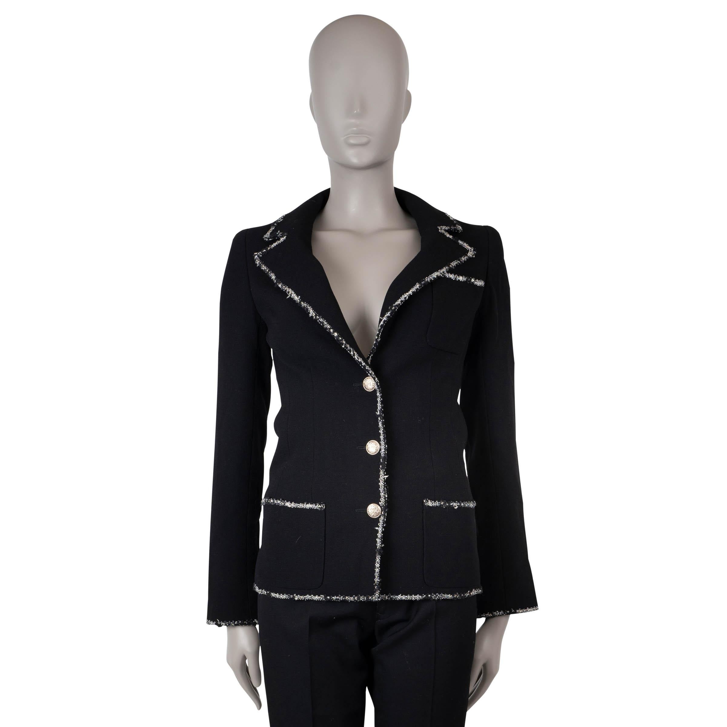 CHANEL black wool 05C TWEED TRIM Blazer Jacket 34 XXS For Sale