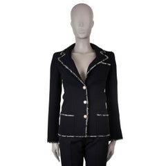CHANEL negro lana 05C TWEED TRIM Chaqueta Blazer 34 XXS