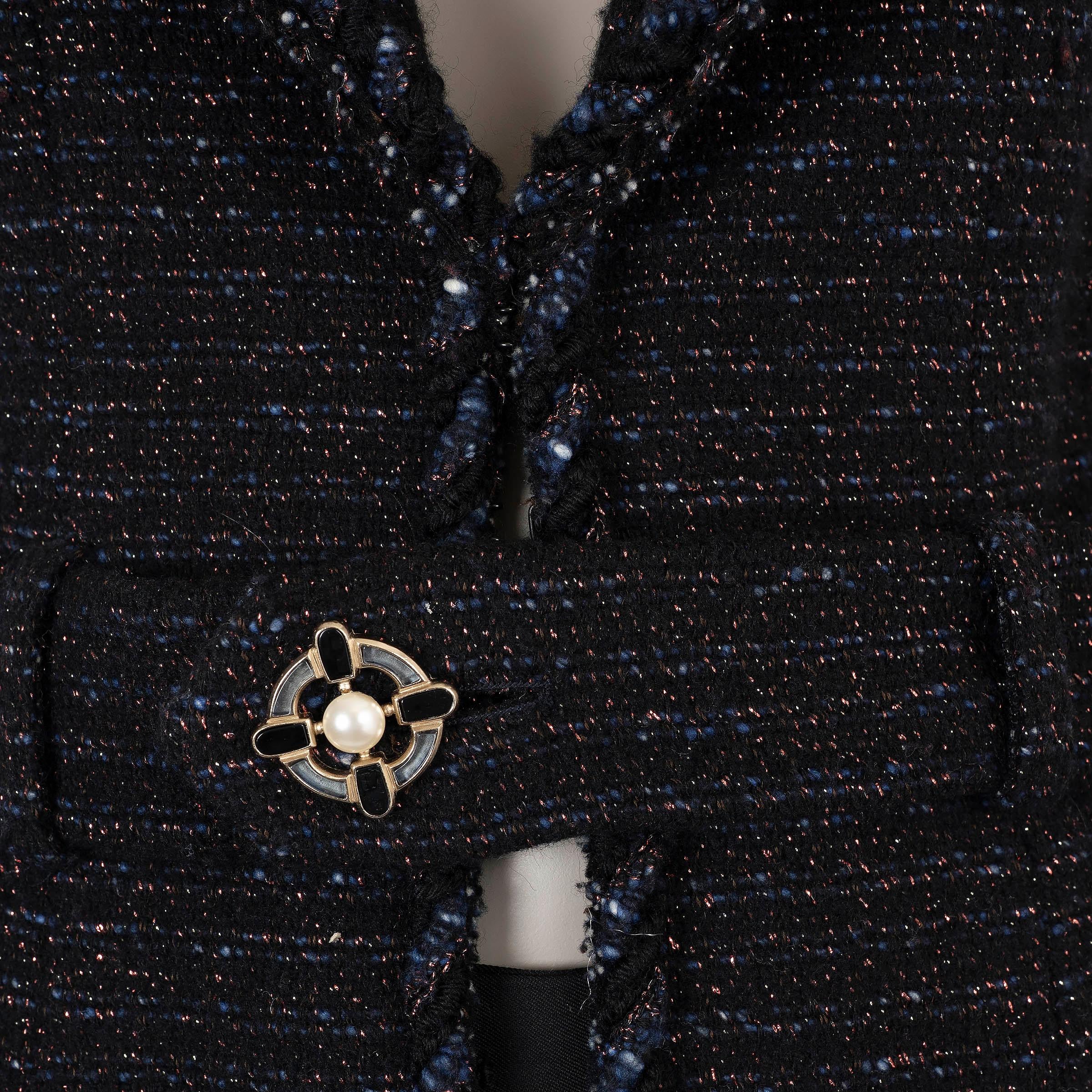 CHANEL negro lana 07A MONTE CARLO LUREX TWEED Abrigo Chaqueta 40 M en venta 1