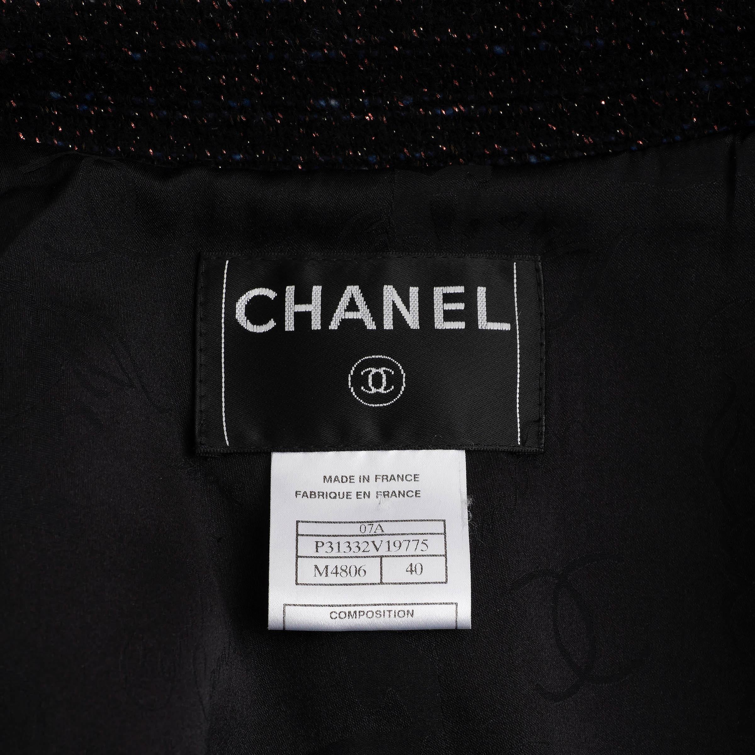 CHANEL negro lana 07A MONTE CARLO LUREX TWEED Abrigo Chaqueta 40 M en venta 2