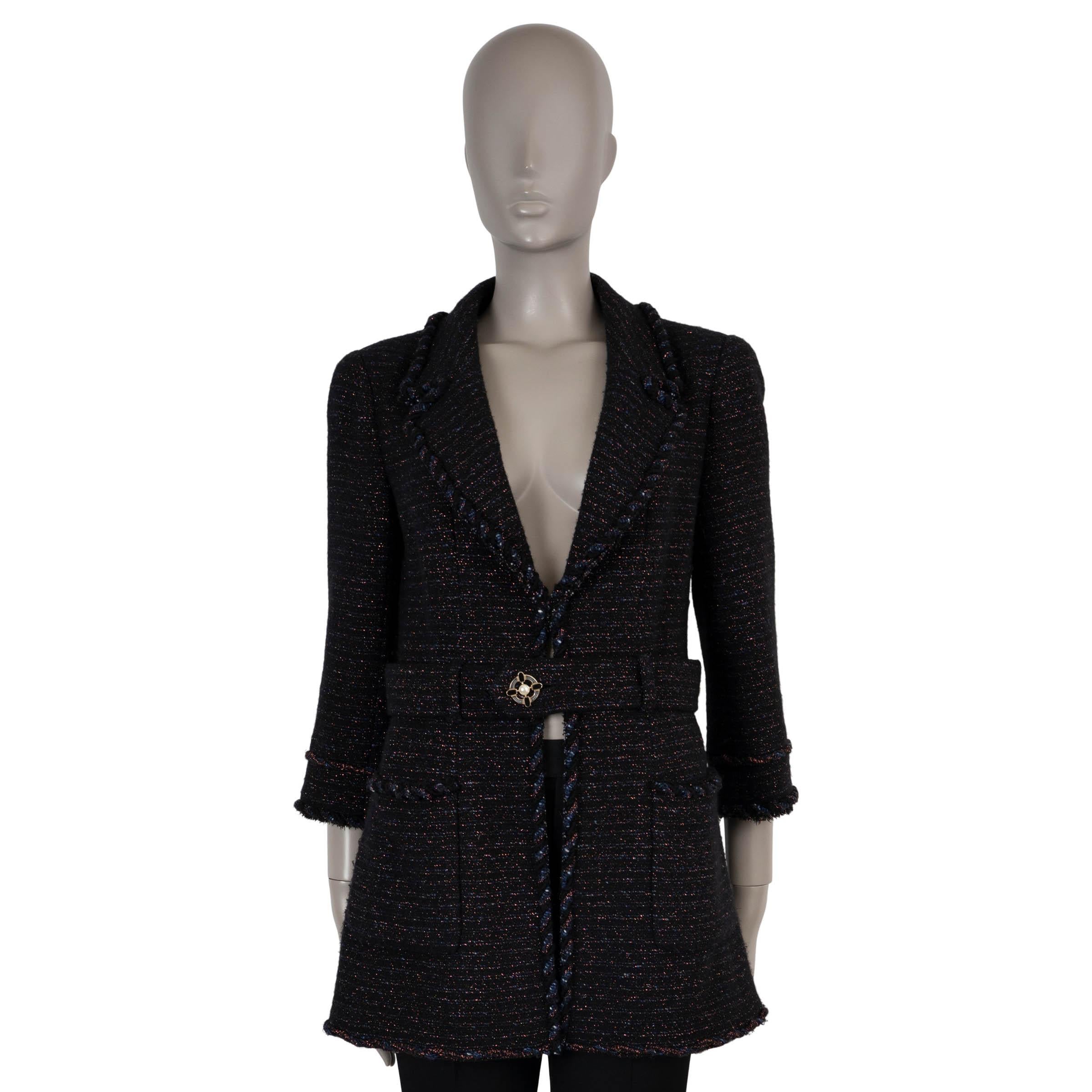 Chanel lana nera 07A MONTE CARLO LUREX TWEED Cappotto Giacca 40 M.