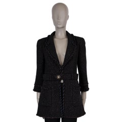 Chanel lana nera 07A MONTE CARLO LUREX TWEED Cappotto Giacca 40 M.
