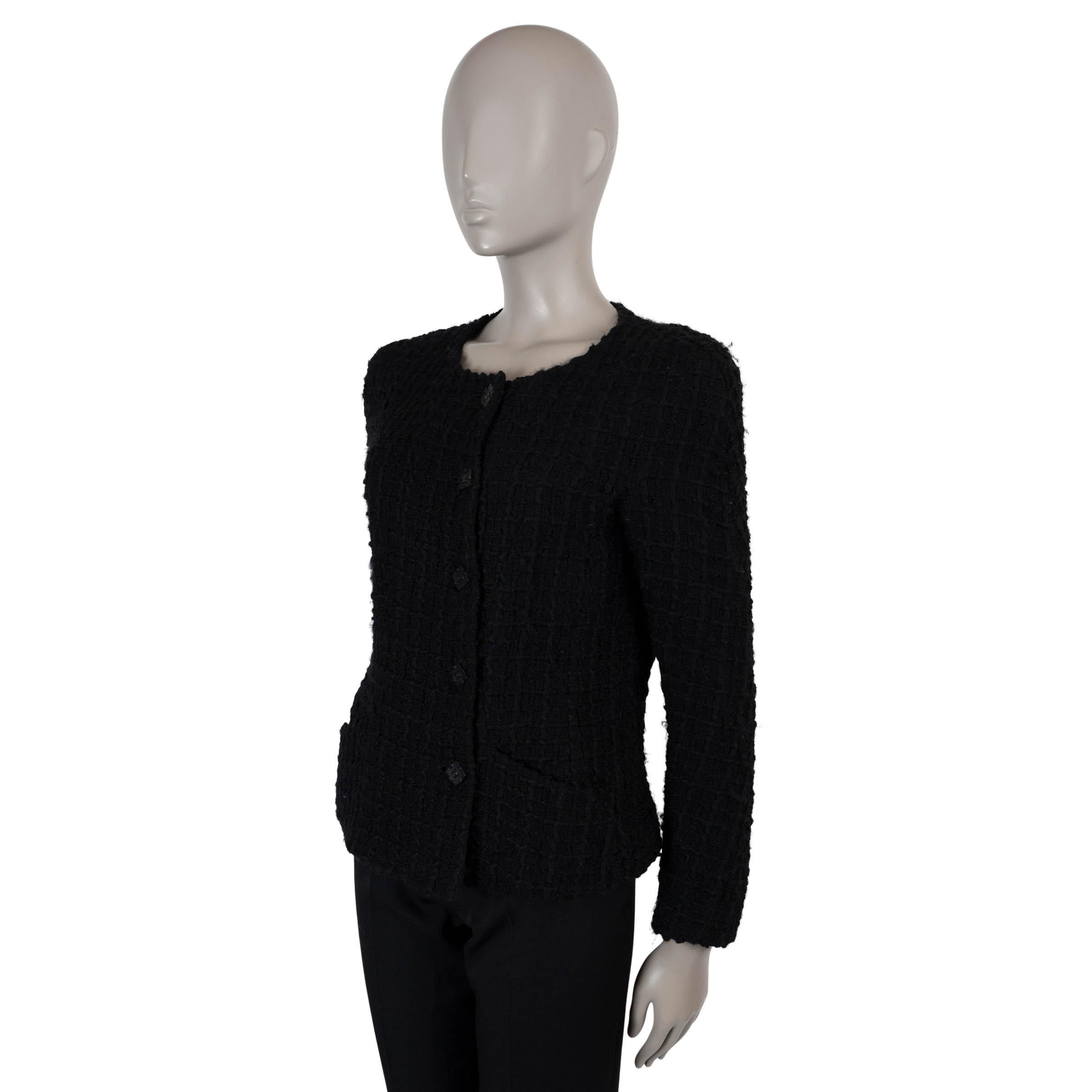 CHANEL black wool 11K COLLARLESS TWEED Jacket 40 M For Sale at 1stDibs