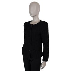 CHANEL black wool 11K COLLARLESS TWEED Jacket 40 M