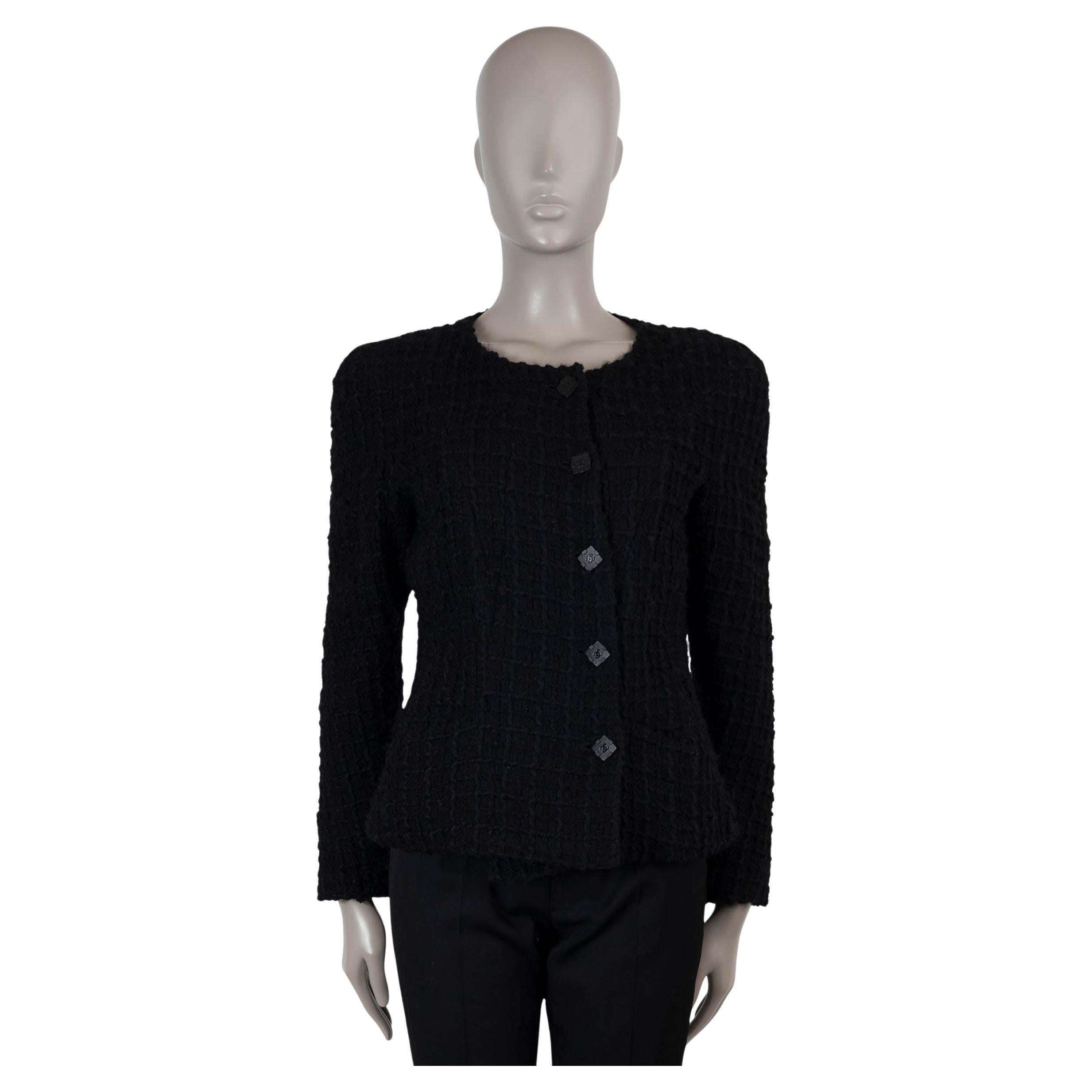 CHANEL black wool 11K COLLARLESS TWEED Jacket 40 M