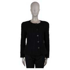 CHANEL black wool 11K COLLARLESS TWEED Jacket 40 M