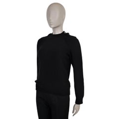 CHANEL black wool 16B BUTTONED NECK RIB-KNIT Sweater 36 XS