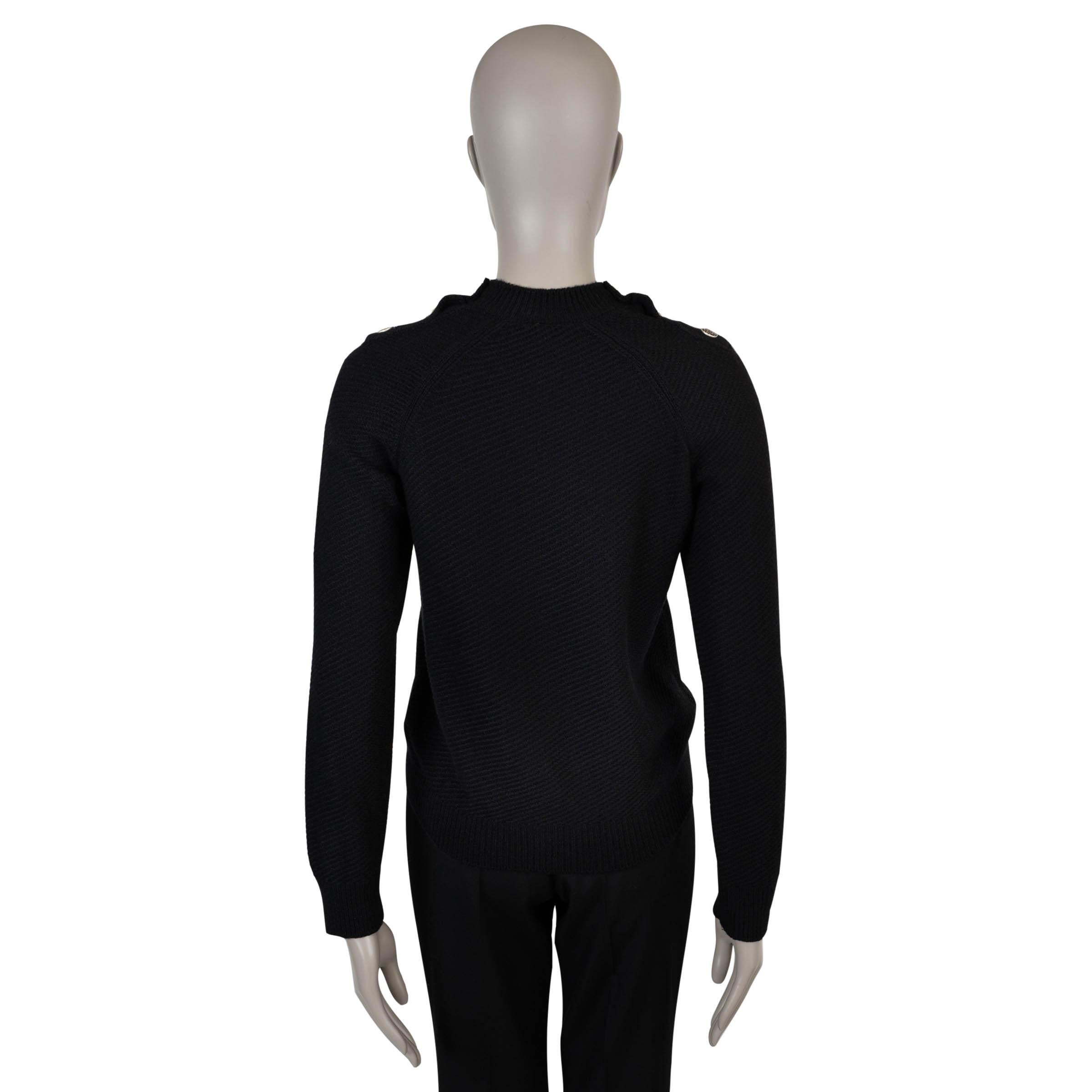 CHANEL suéter negro lana 16B cuello abotonado RIB-KNIT 36 XS Negro en venta