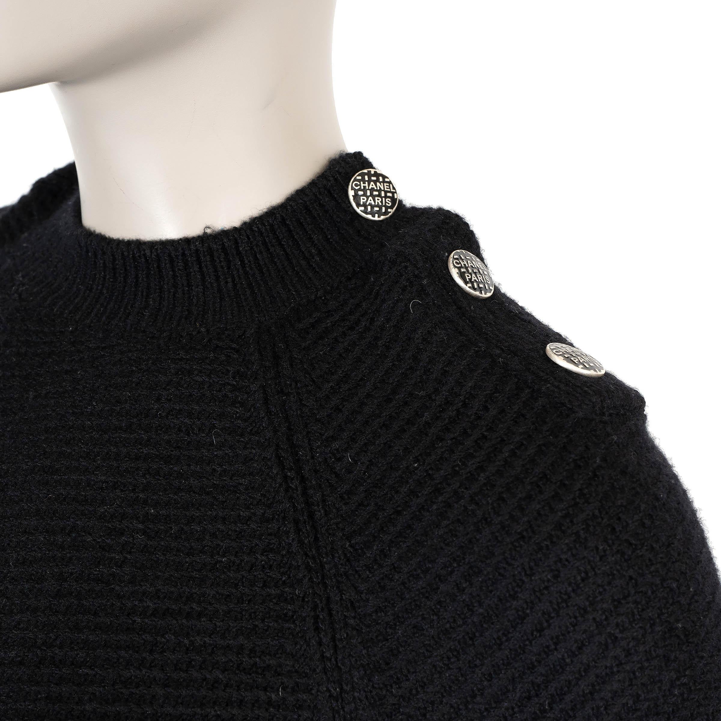 CHANEL suéter negro lana 16B cuello abotonado RIB-KNIT 36 XS en venta 1