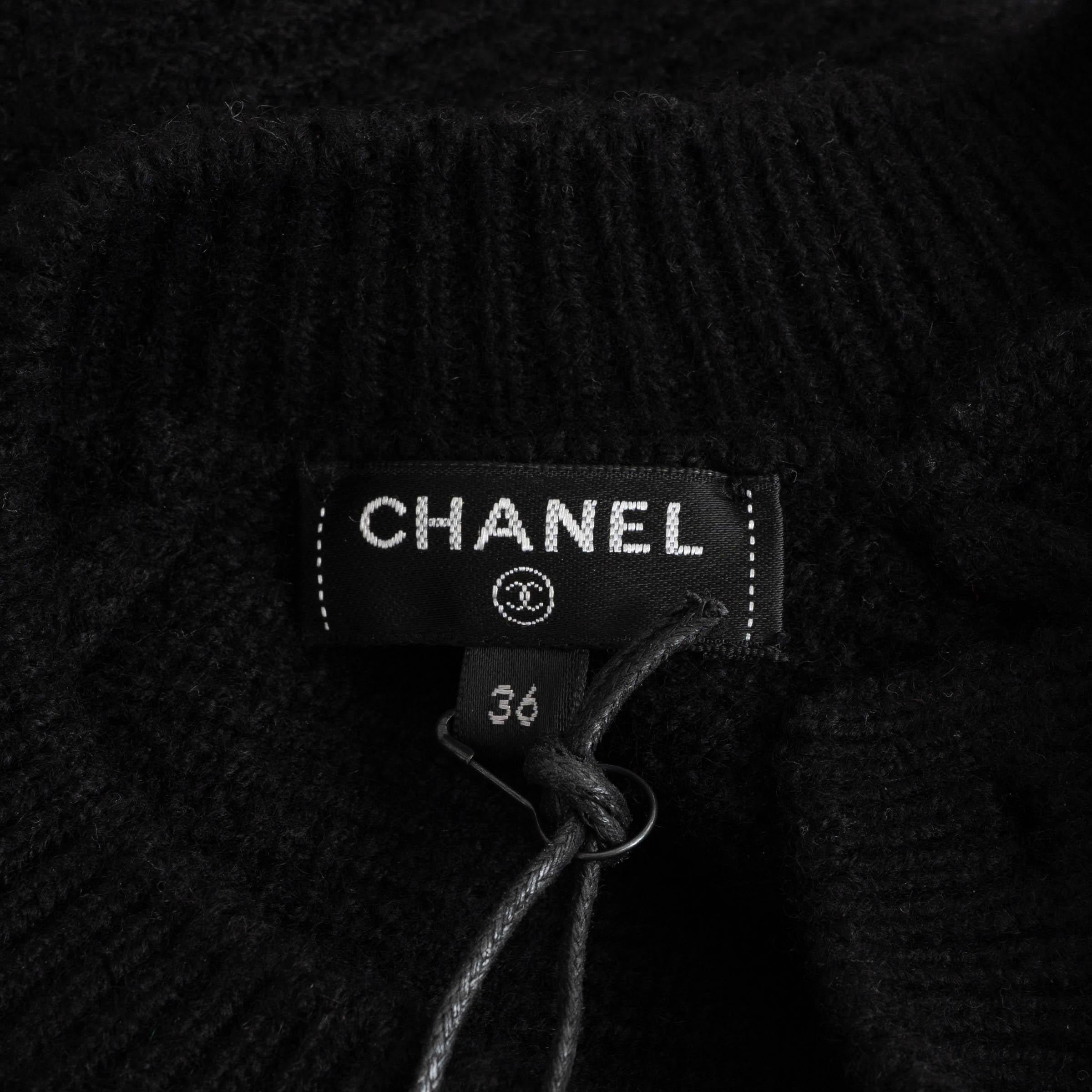 CHANEL suéter negro lana 16B cuello abotonado RIB-KNIT 36 XS en venta 2