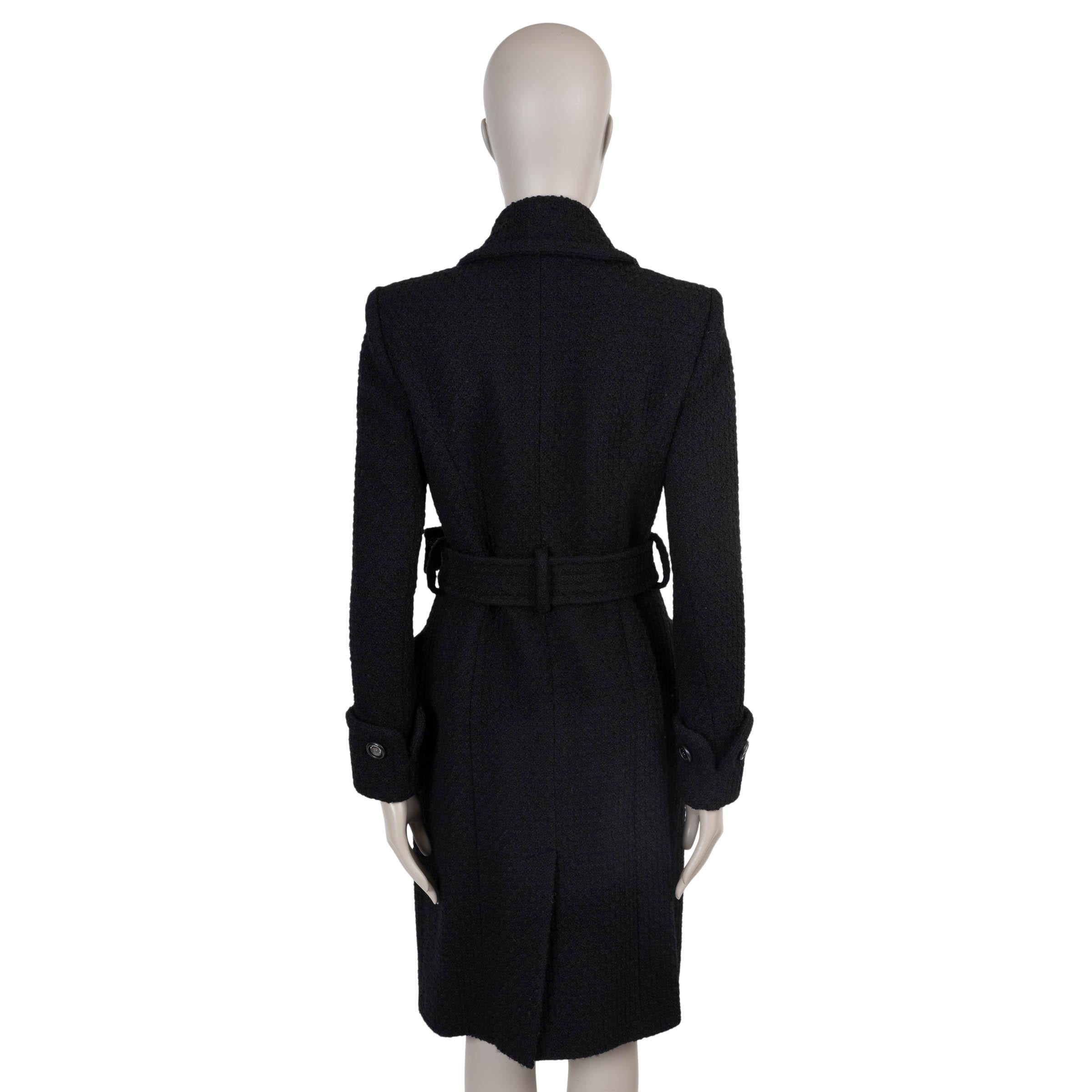 Noir CHANEL laine noire 17B CC BELTED TWEED Manteau Veste 38 S