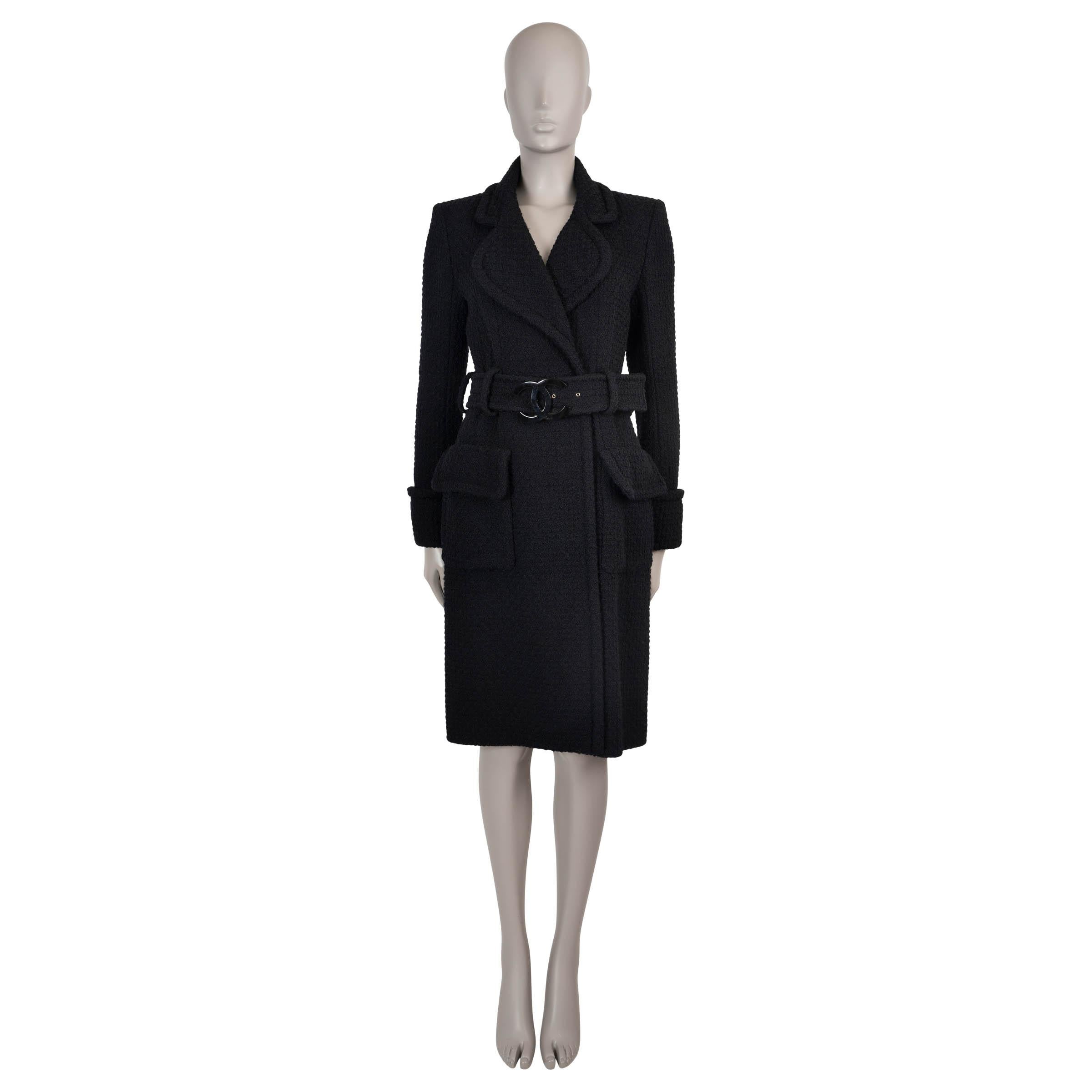  CHANEL laine noire 17B CC BELTED TWEED Manteau Veste 38 S Pour femmes 