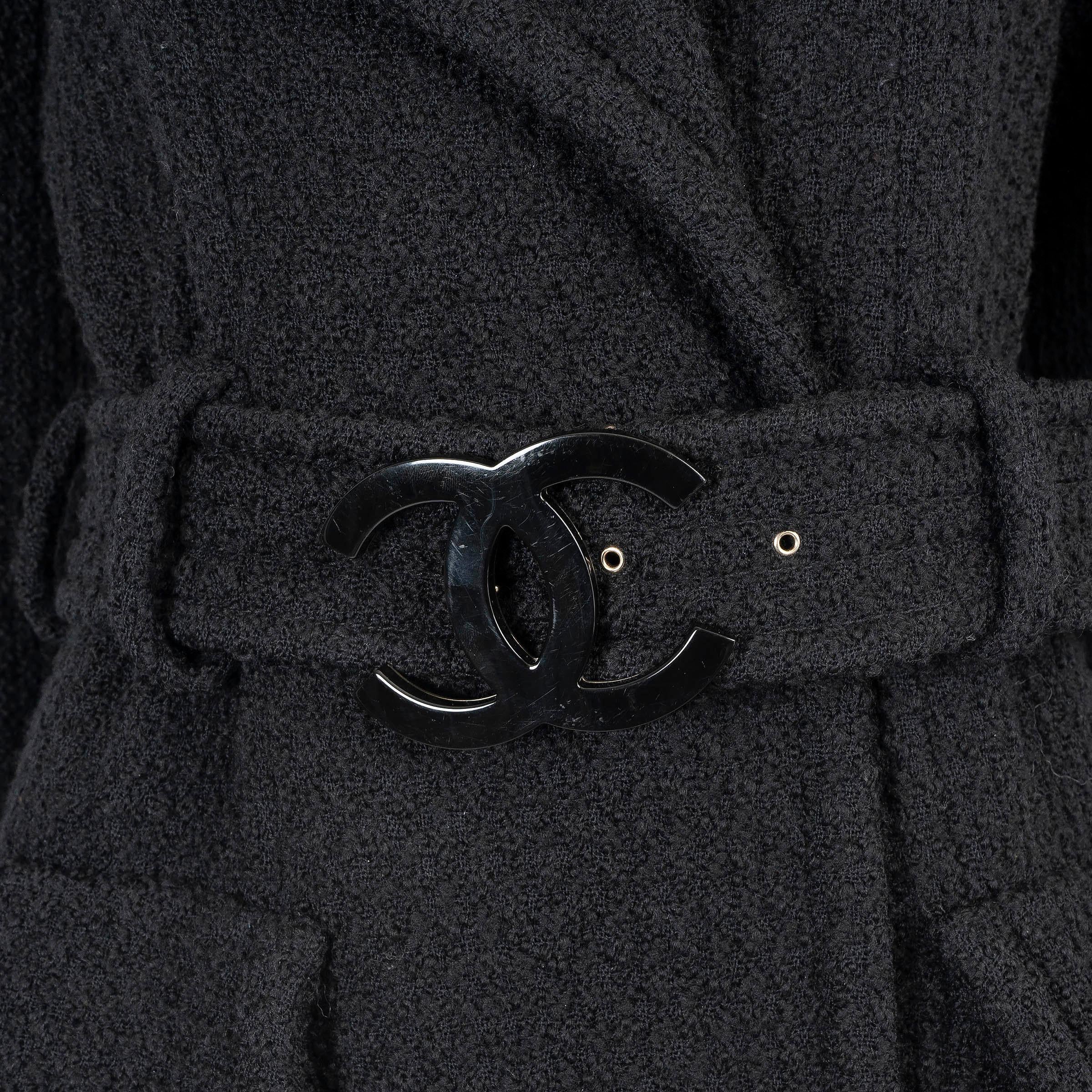 CHANEL laine noire 17B CC BELTED TWEED Manteau Veste 38 S 1