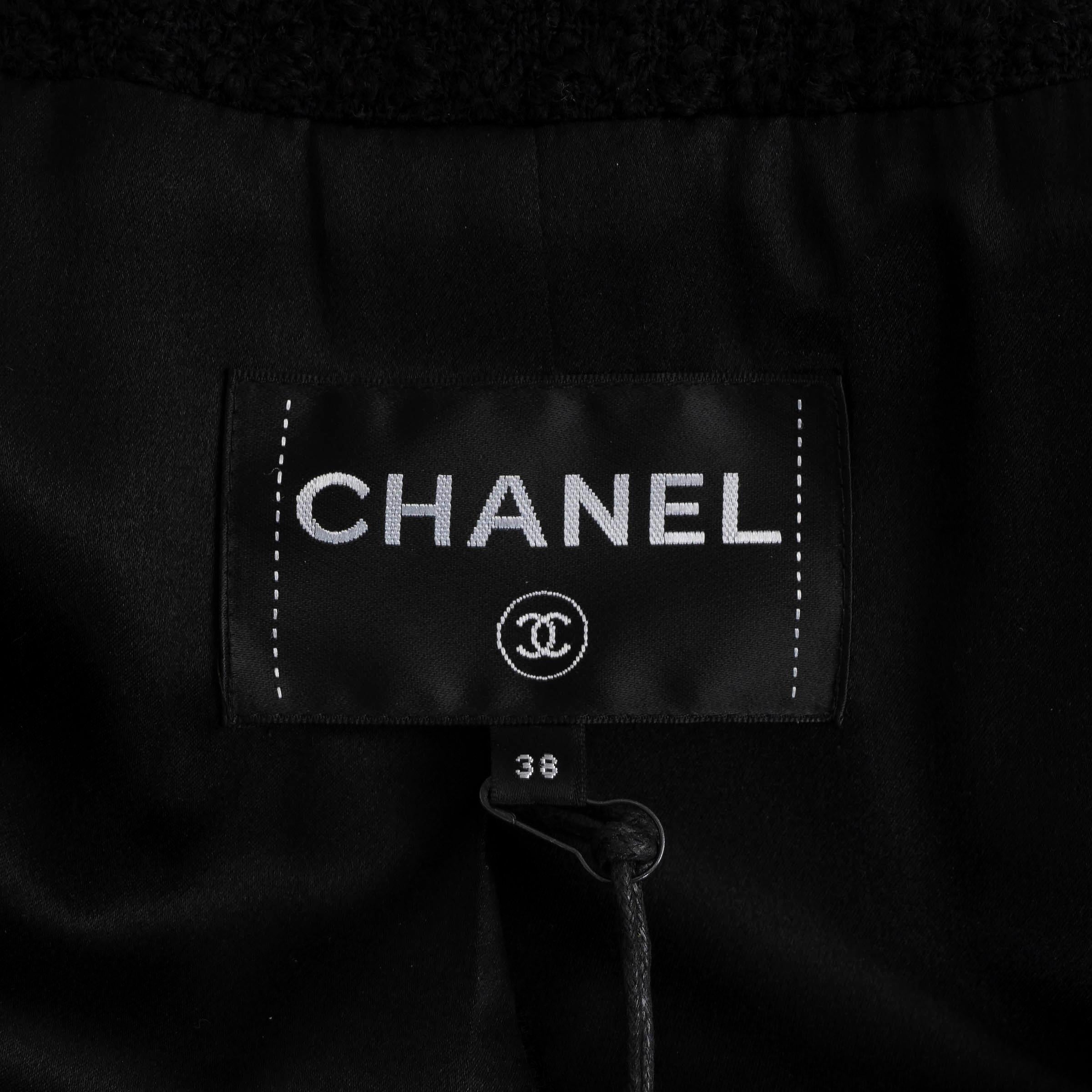CHANEL laine noire 17B CC BELTED TWEED Manteau Veste 38 S 3