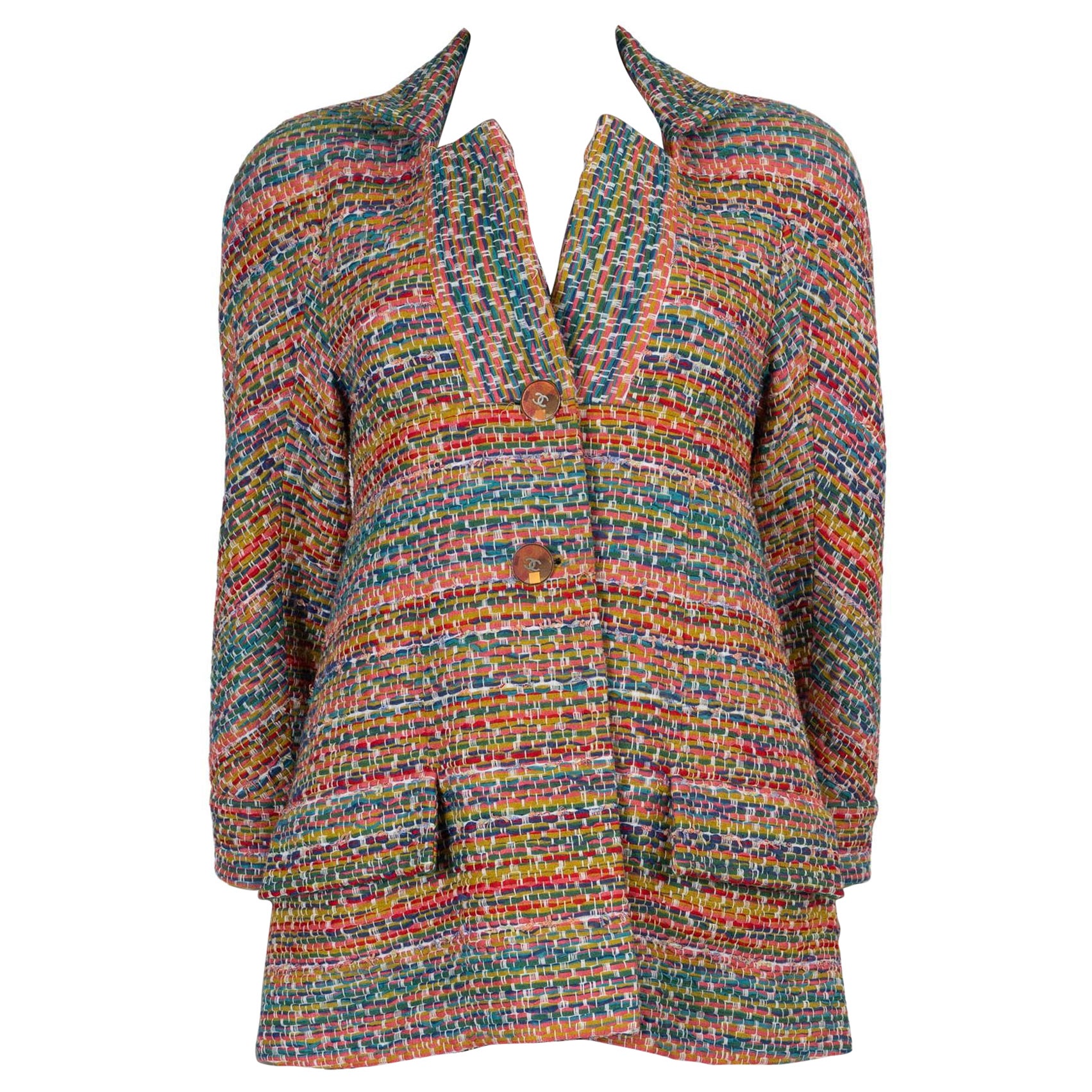 CHANEL black wool 17B CC BELTED TWEED Coat Jacket 40 M