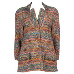 CHANEL black wool 17B CC BELTED TWEED Coat Jacket 40 M