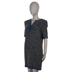 CHANEL black wool 17B LEATHER TRIM TWEED TUNIC Dress 40 M