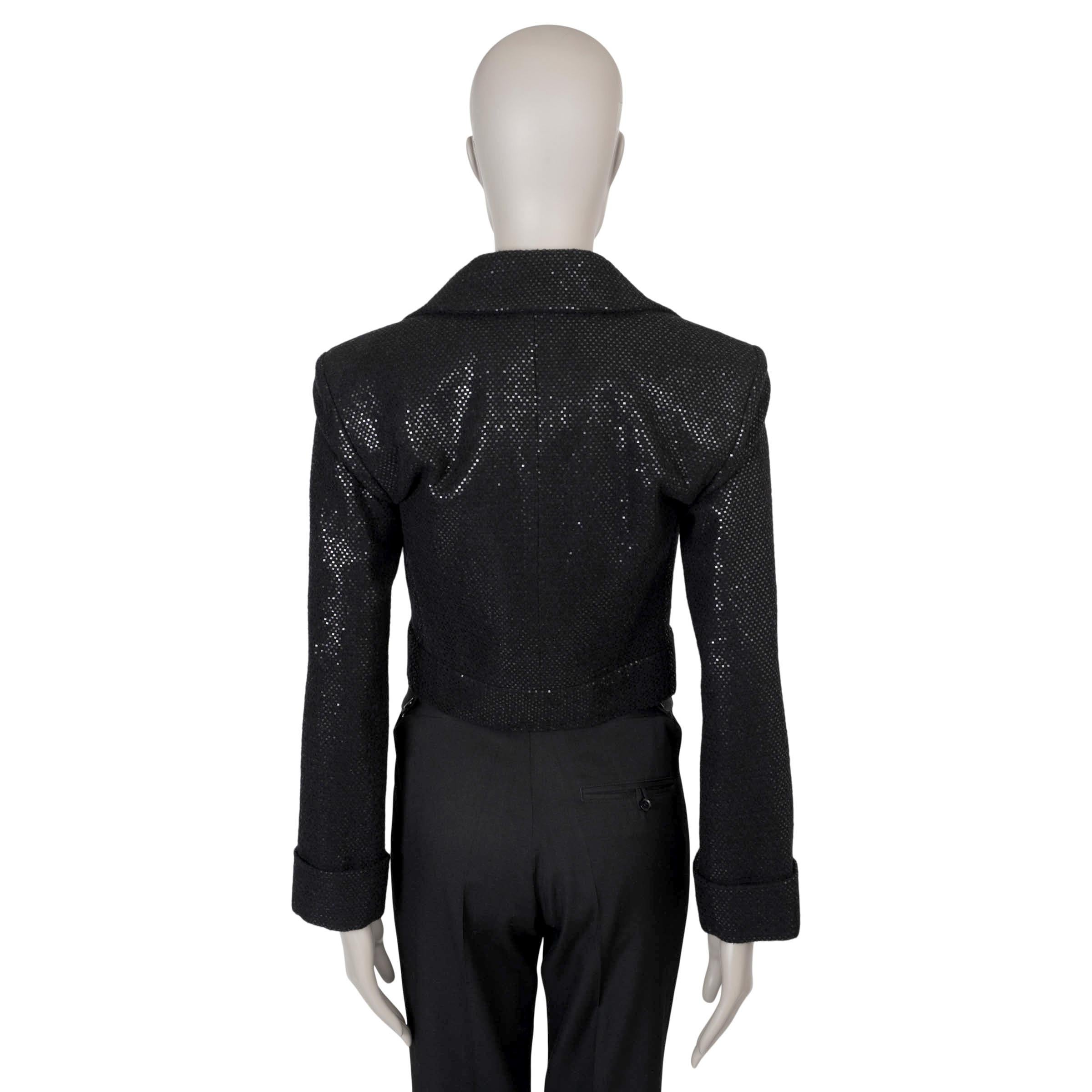 Nero Chanel giacca in lana nera 18A HAMBURG SHIMMERY CROPPED 38 S in vendita