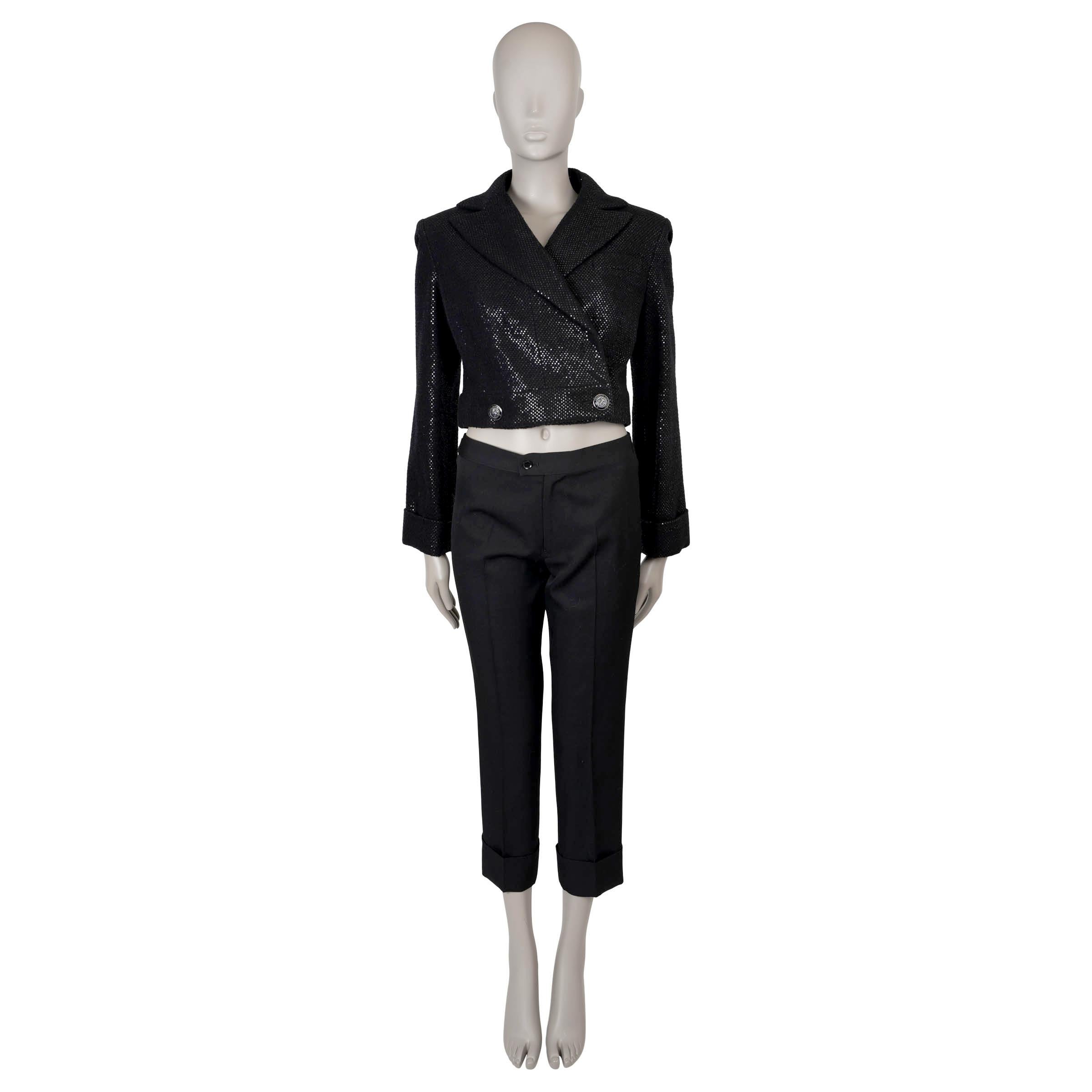 Chanel giacca in lana nera 18A HAMBURG SHIMMERY CROPPED 38 S In condizioni ottime in vendita a Zürich, CH