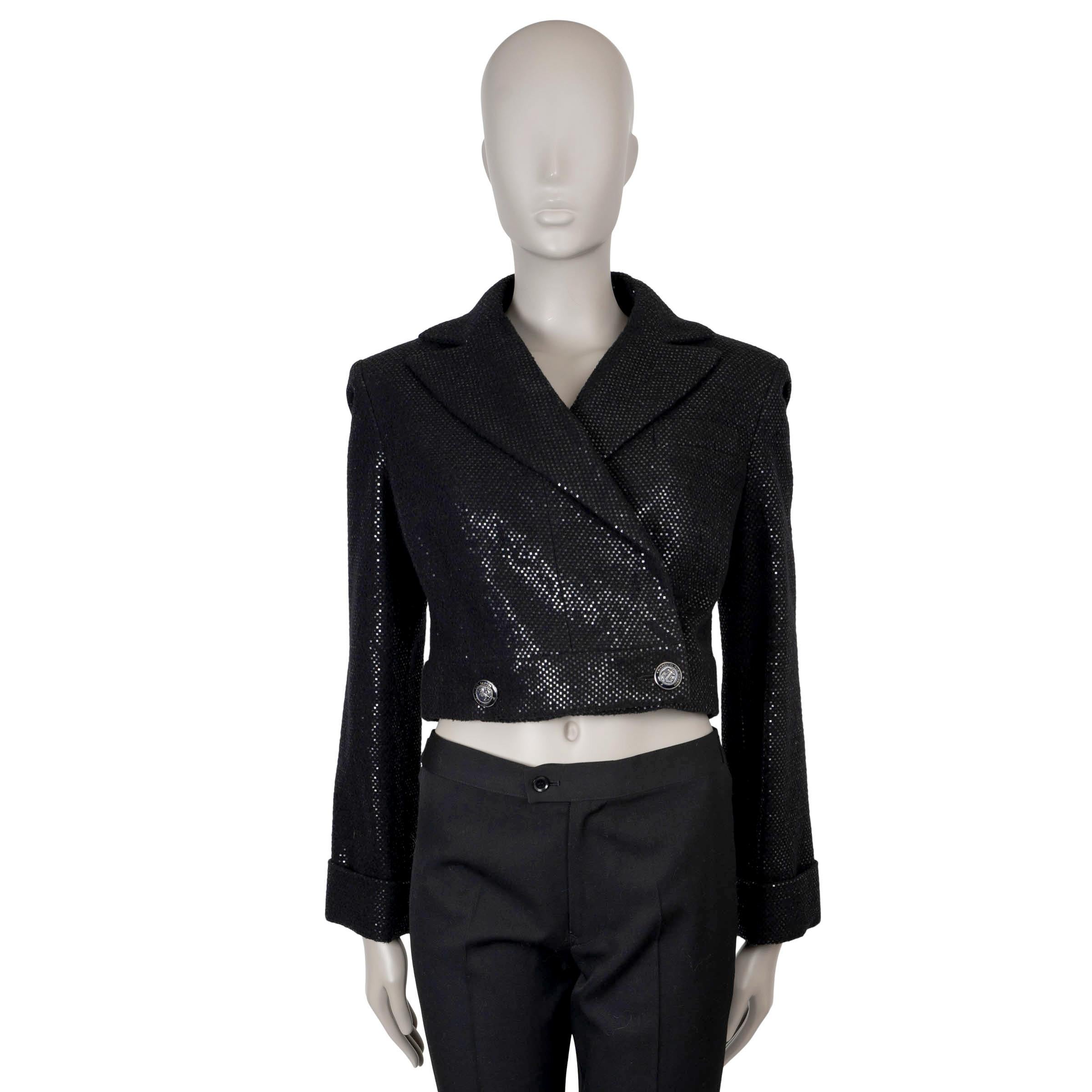 CHANEL black wool 18A HAMBURG SHIMMERY CROPPED Jacket 38 S