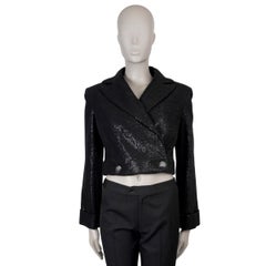 CHANEL negro lana 18A HAMBURG SHIMMERY CORTE Chaqueta 38 S