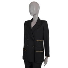 CHANEL black wool 1995 95A CHAIN TRIM DOUBLE BREASTED Blazer Jacket 40 M