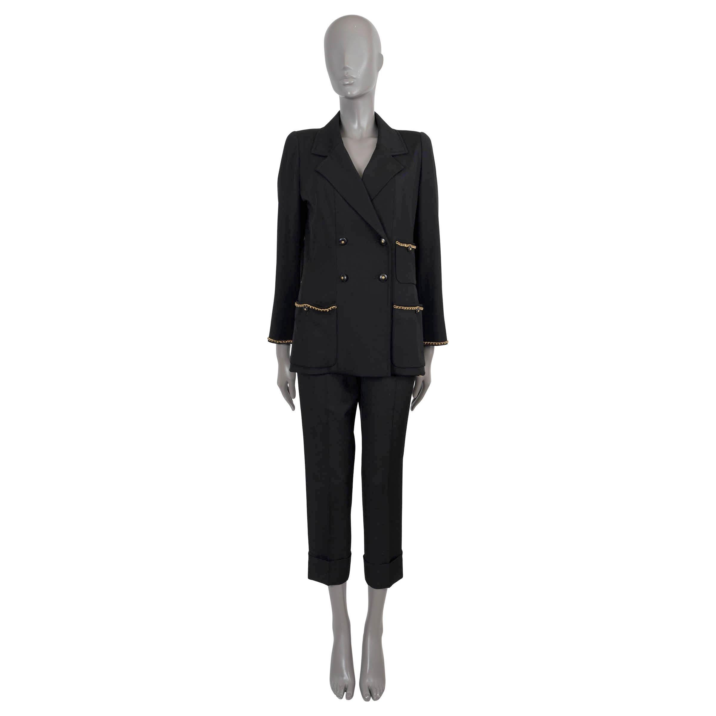 Veste blazer à double boutonnage en laine noire CHANEL 1995 95A CHAIN TRIM 40 M Pour femmes en vente