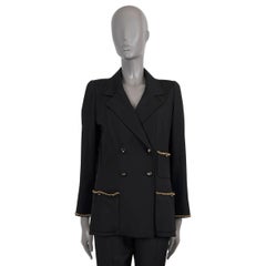 CHANEL black wool 1995 95A CHAIN TRIM DOUBLE BREASTED Blazer Jacket 40 M