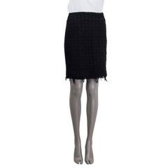 CHANEL black wool 2005 MESH & RIBBBON TRIM TWEED Skirt 36 XS