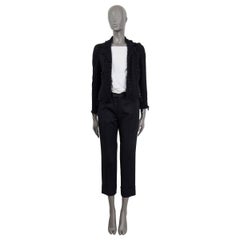 CHANEL black wool 2005 MESH & RIBBON TRIM OPEN TWEED Blazer Jacket 36 XS