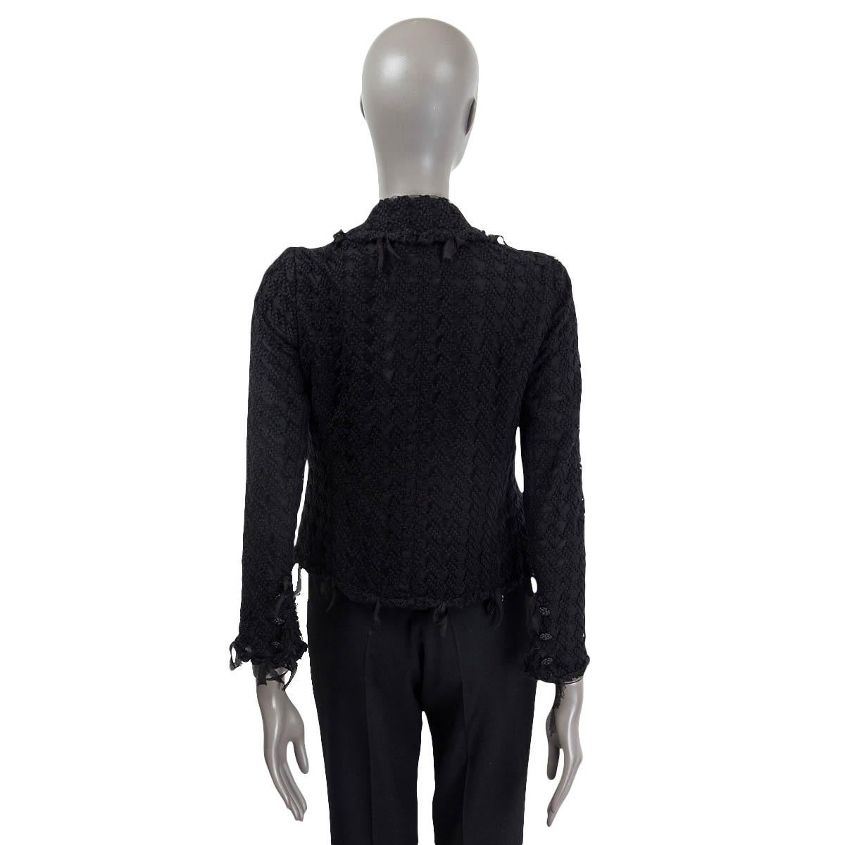 Women's CHANEL black wool 2005 MESH & RIBBON TRIM OPEN TWEED Blazer Jacket 36 XS