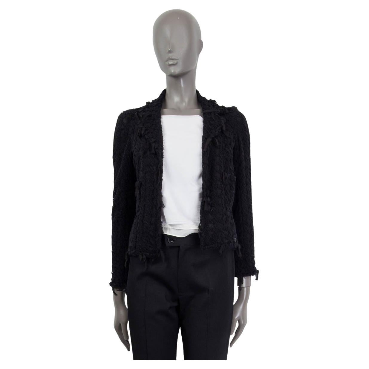 CHANEL 05PF Black Creme Metallic Multicolor Boucle Trim Tweed Blazer Jacket  36