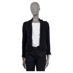 CHANEL black wool 2005 MESH & RIBBON TRIM OPEN TWEED Blazer Jacket 36 XS