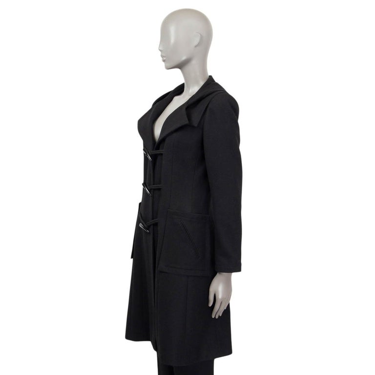 CHANEL 06A wool COCO Mark Toggle Button Hood Duffel coat outer P29341 black 36